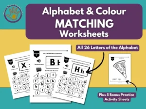 Free Printable Alphabet and Colour Matching Phonics Worksheets for 3-5 year olds, reception and EYFS