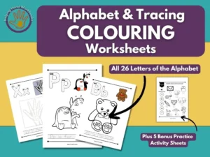 Free Alphabet and Tracing Phonics Colouring Worksheets for 3-5 year olds, reception and EYFS