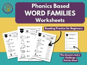 Free printable phonics Word Families worksheets for 3-5 year olds, reception and EYFS