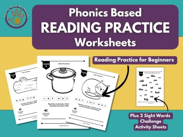 Free printable phonics reading practice - first words worksheets for 3-5 year olds, reception and EYFS