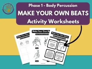 Free Phase 1 Body Percussion ‘Make Your Own Beats’ printable phonics worksheets for rhythm and clapping games.